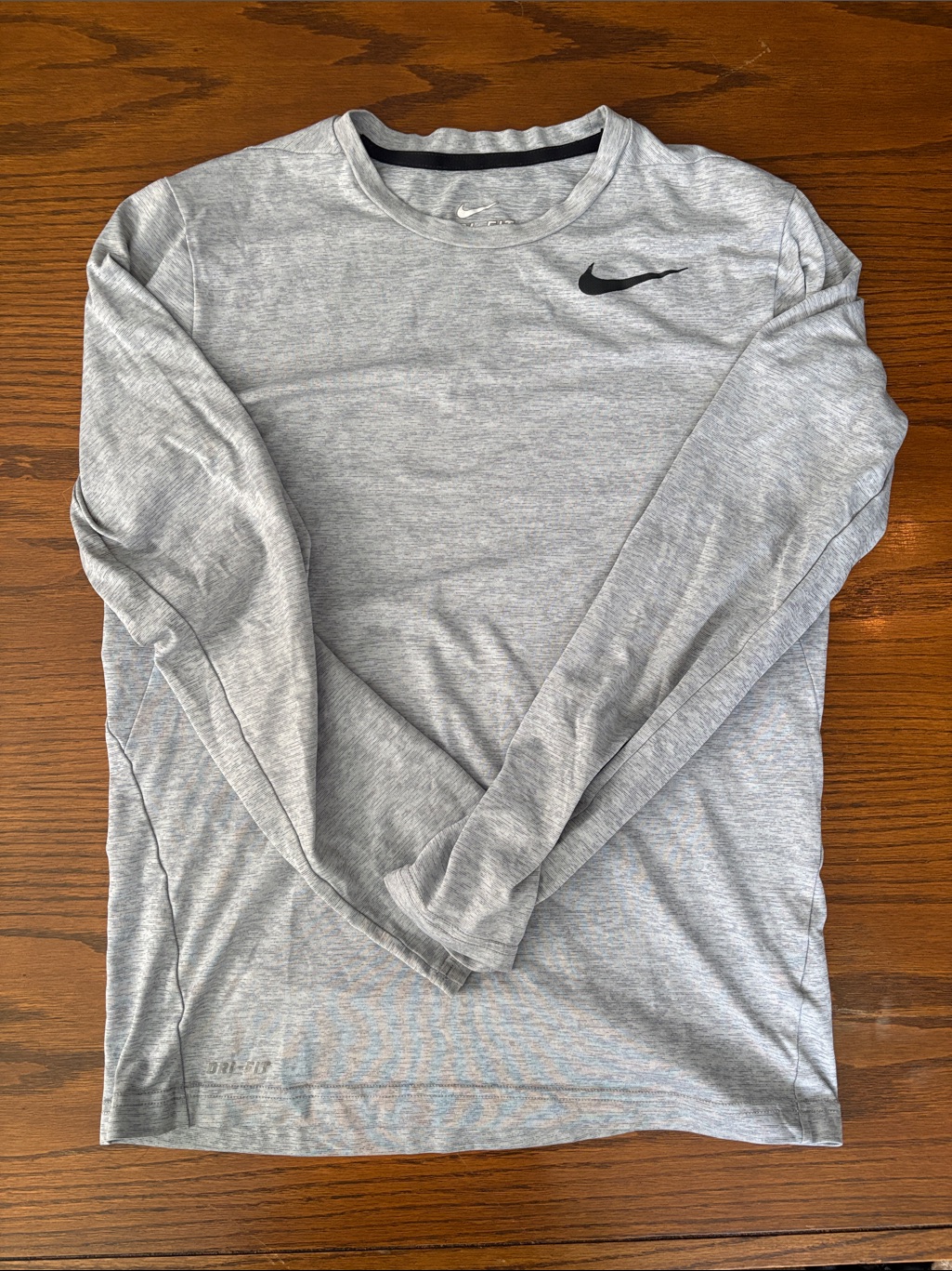 Nike Long Sleeve Heather Gray Performance Tee With Black Swoosh